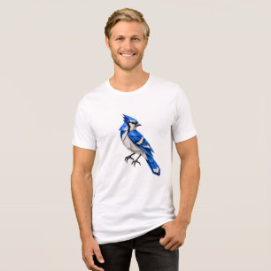 Blauwe Gaai Origami Vogel Minimalistische Papierku Tri-Blend Shirt