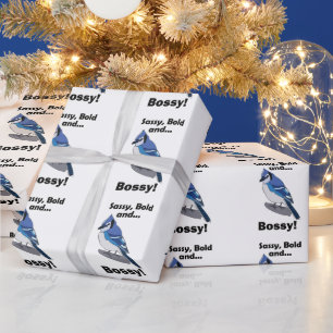 Blauwe Gaai Sassy Dappere Bazige Vogel Verjaardags Cadeaupapier