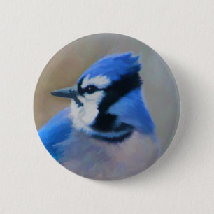 Blauwe Gaai Schilderij - Originele Vogel Kunst Ronde Button 5,7 Cm