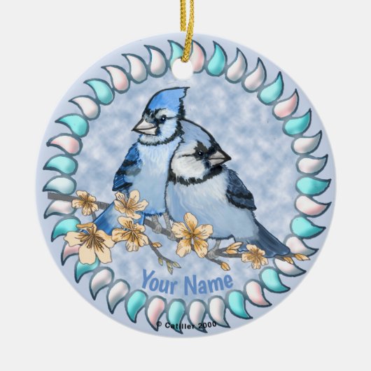 Blauwe Gaai Tak  Keramisch Ornament (Voorkant)