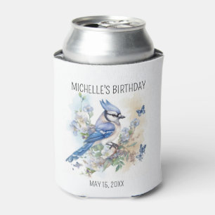 Blauwe Gaai Vogel Bloemen Lentebirthday Naam Blikjeskoeler