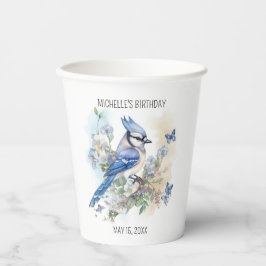 Blauwe Gaai Vogel Bloemen Lentebirthday Naam Papieren Bekers