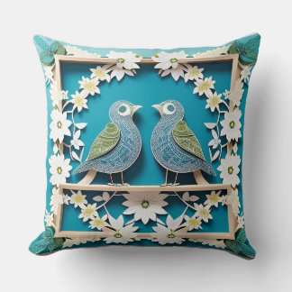 🌸 Blauwe Gaai Vogel Bloemige Natuur Cadeau Kussen