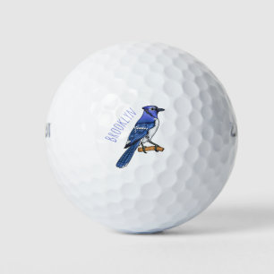 Blauwe gaai vogel cartoon illustratie golfballen