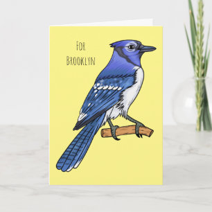 Blauwe gaai vogel cartoon illustratie kaart