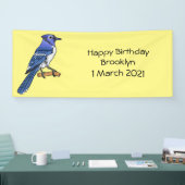 Blauwe gaai vogel cartoon illustratie spandoek (Beurs)