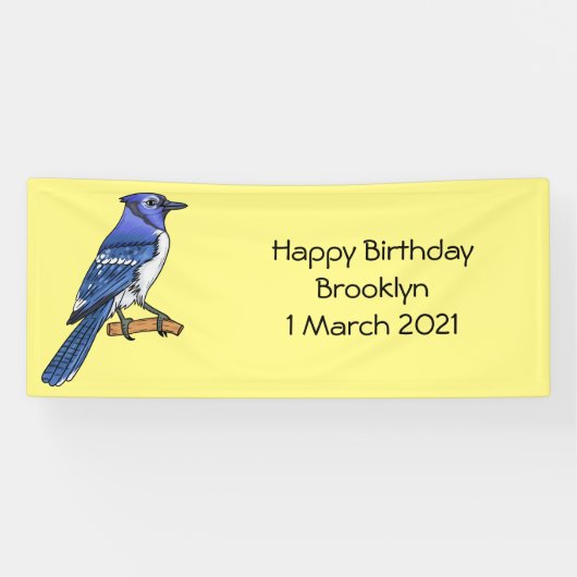 Blauwe gaai vogel cartoon illustratie spandoek (Horizontaal)