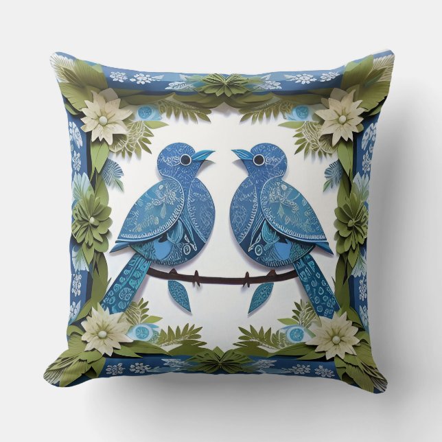 Blauwe Gaai Vogel Decor Moderne Natuurstijl Kussen (Voorkant)