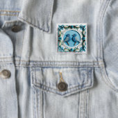 🪶 Blauwe Gaai Vogel Papier Kunst Cadeau Idee Vierkante Button 5,1 Cm (In situ)