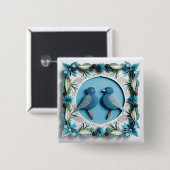 🪶 Blauwe Gaai Vogel Papier Kunst Cadeau Idee Vierkante Button 5,1 Cm (Voorkant /achterkant)
