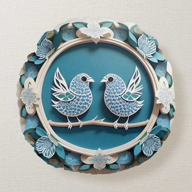 Blauwe Gaai Vogel Woonkamer Accent Rond Kussen (Voorkant)