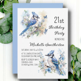 Blauwe Gaai Vogels Bloemen Lente 21e Verjaardag Kaart