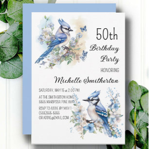 Blauwe Gaai Vogels Bloemen Lente 50e Verjaardag Kaart