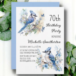 Blauwe Gaai Vogels Bloemen Lente 70e Verjaardag Kaart