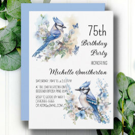 Blauwe Gaai Vogels Bloemen Lente 75e Verjaardag Kaart