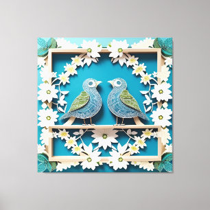Blauwe Gaai Vogels Papier Kunst Canvas Afdruk