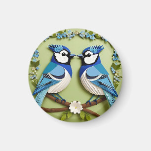 Blauwe Gaai Vogels Papier Kunst Magneet