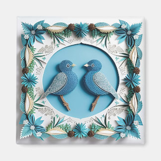 Blauwe Gaai Vogels Papier Kunst Magneet