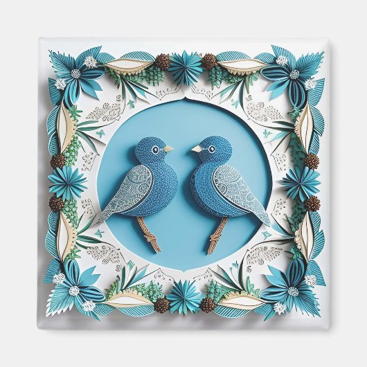 Blauwe Gaai Vogels Papier Kunst Magneet (Voorkant)