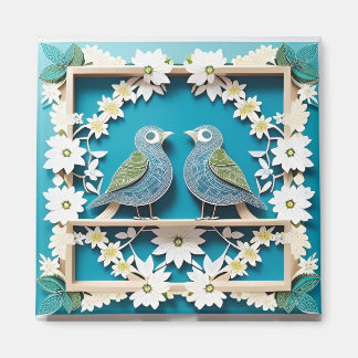 Blauwe Gaai Vogels Papier Kunst Magneet