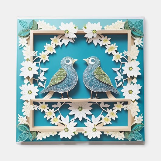 Blauwe Gaai Vogels Papier Kunst Magneet (Voorkant)