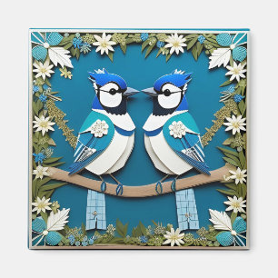 Blauwe Gaai Vogels Papier Kunst voor Natuur Liefhe Magneet