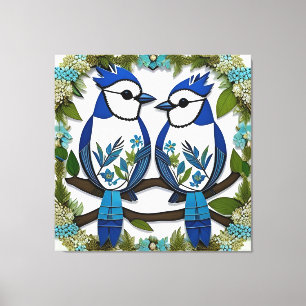 Blauwe Gaaien Papier Kunst Canvas Afdruk