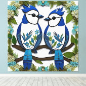 Blauwe Gaaien Papier Kunst Canvas Afdruk (Insitu (Houten vloer))
