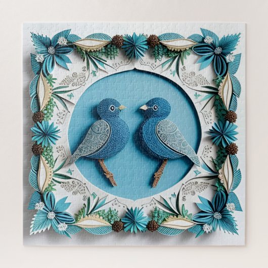Blauwe Gaaien Papier Kunst Legpuzzel (Verticaal)