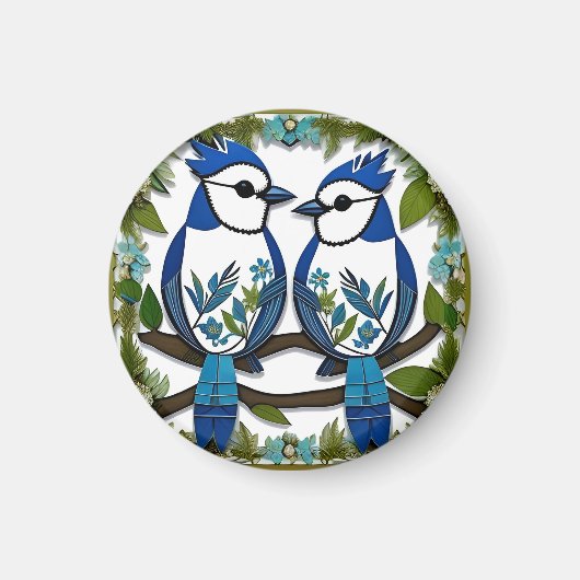 Blauwe Gaaien Papier Kunst Magneet (Voorkant)