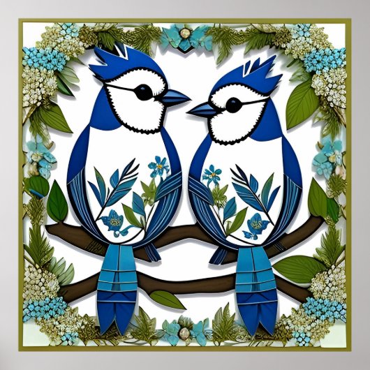 Blauwe Gaaien Papier Kunst Poster (Voorkant)