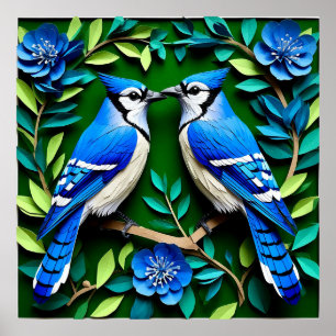 Blauwe Gaaien Papier Kunst Poster