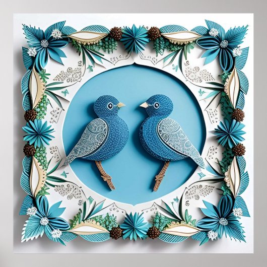Blauwe Gaaien Papier Kunst Poster (Voorkant)