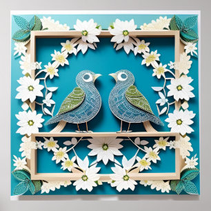 Blauwe Gaaien Papier Kunst Poster