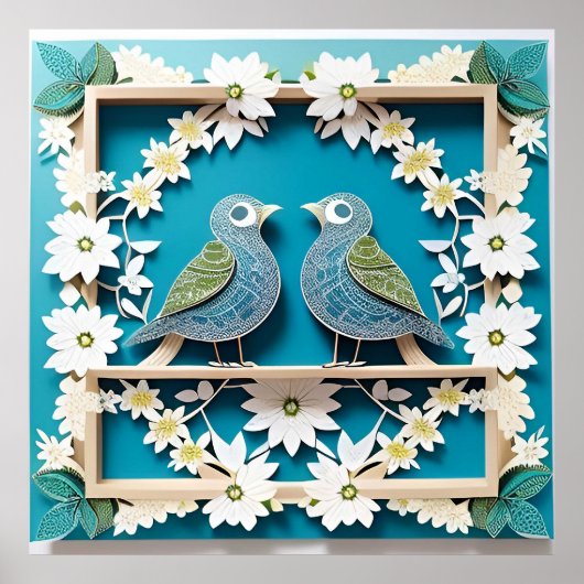 Blauwe Gaaien Papier Kunst Poster (Voorkant)