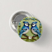 Blauwe Gaaien Papier Kunst Ronde Button 3,2 Cm (Voorkant /achterkant)