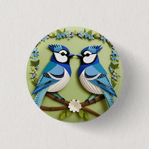 Blauwe Gaaien Papier Kunst Ronde Button 3,2 Cm