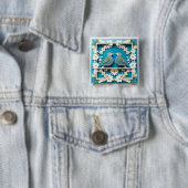 Blauwe Gaaien Papier Kunst Vierkante Button 5,1 Cm (In situ)