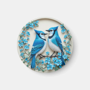 Blauwe Gaaien Rustend op Tak Morningschijn Scene ✨ Magneet