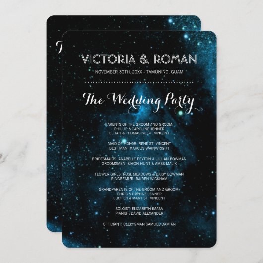 Blauwe Galaxy bruiloft programma's (Voorkant / Achterkant)
