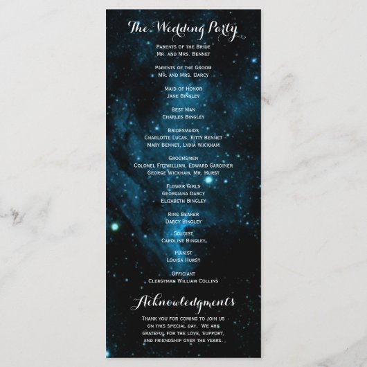 Blauwe Galaxy bruiloft programma's (Achterkant)