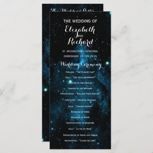 Blauwe Galaxy bruiloft programma's (Voorkant / Achterkant)