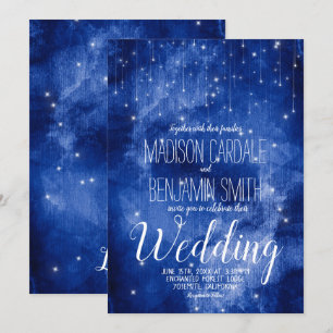 Blauwe galaxy Celestial Stars Fairy Lights Wedding Kaart