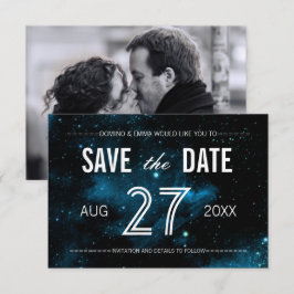 Blauwe Galaxy Foto Save the Date Kaarten