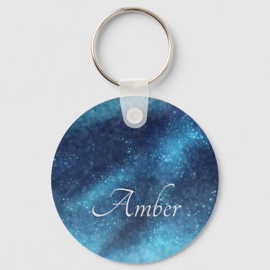 Blauwe Galaxy Glitter Abstract Persoonlijk Sleutelhanger (Voorkant)