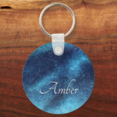 Blauwe Galaxy Glitter Abstract Persoonlijk Sleutelhanger (Voorkant)