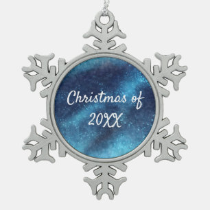 Blauwe Galaxy Glitter Abstract Persoonlijk Tin Sneeuwvlok Ornament