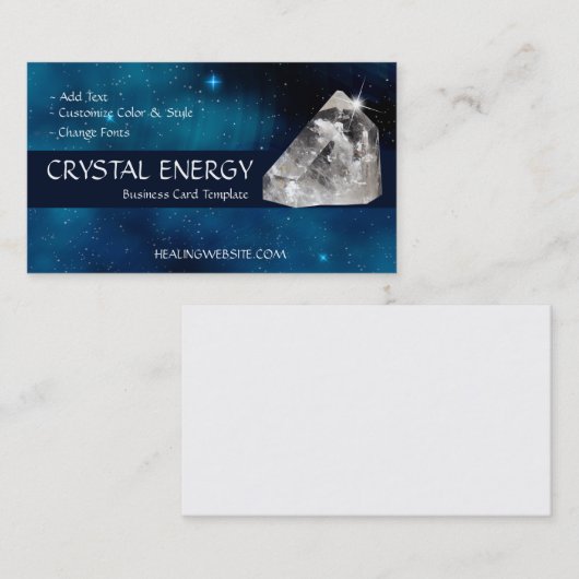Blauwe galaxy Healing Quartz Energy Visitekaartje (Voorkant / Achterkant)