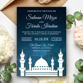 Blauwe Galaxy Islamitische Moskee bruiloft uitnodi Kaart
