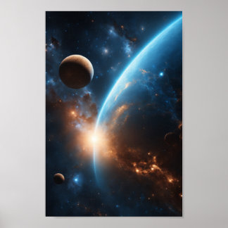 Blauwe Galaxy Orb Kosmisch Stellair Universum Poster